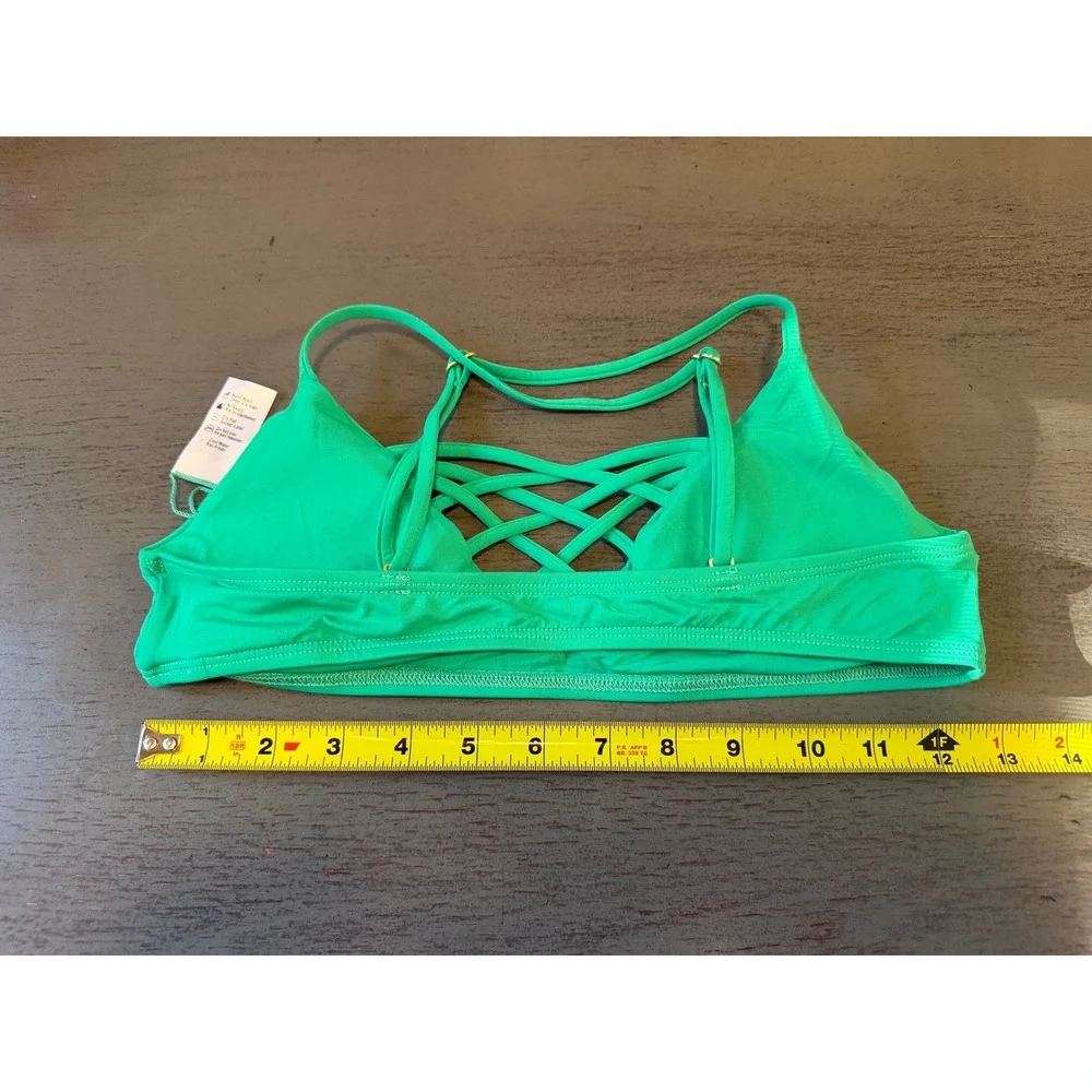 L*Space Kelly Green Strappy Lattice Front Bikini Top Medium NWOT